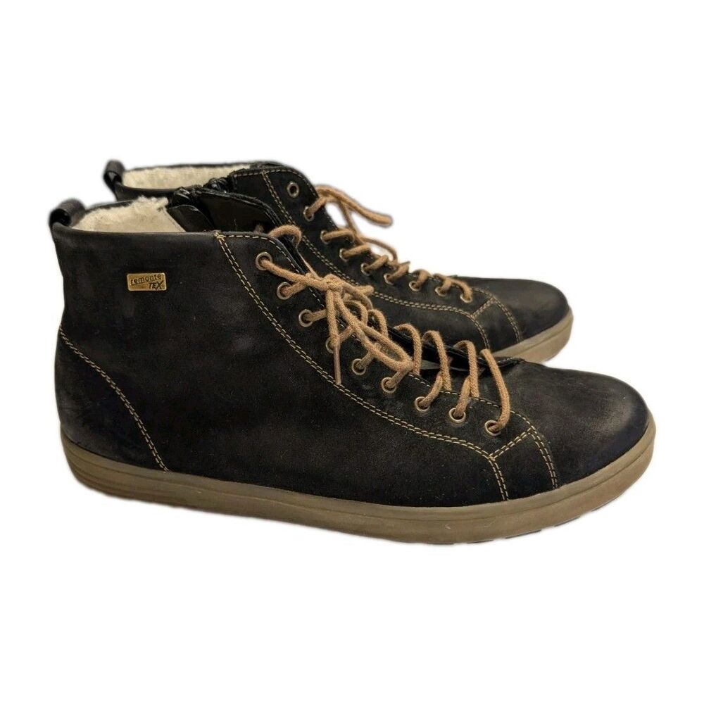 Remonte Tex Columbo Nubuck Boot Sz 41 (US 10) Black Leather Wool Lined Side Zip